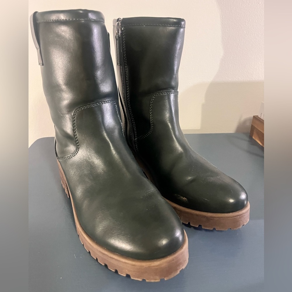 Olive green Leather Ankle Boots